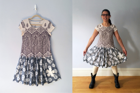 One-of-a-kind dress, upcycled fabric.